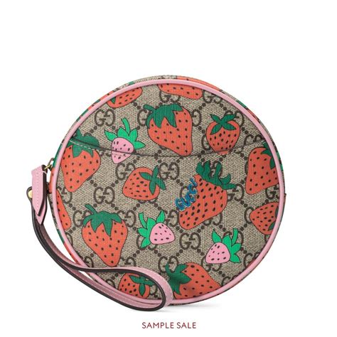 gg wrist wallet with gucci strawberry print|GUCCI GG Supreme Monogram Strawberry Round Wrist Wallet .